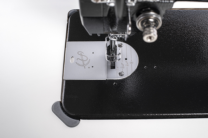 A laser engraved needle plate lets you easily sew a set distance from the needle.